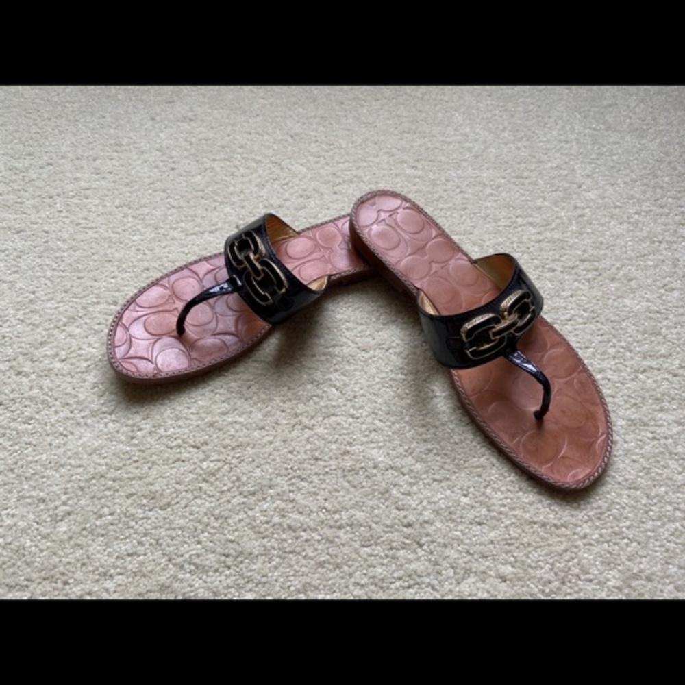 Coach Riah Black Patent Leather Sandals - Size 7.5